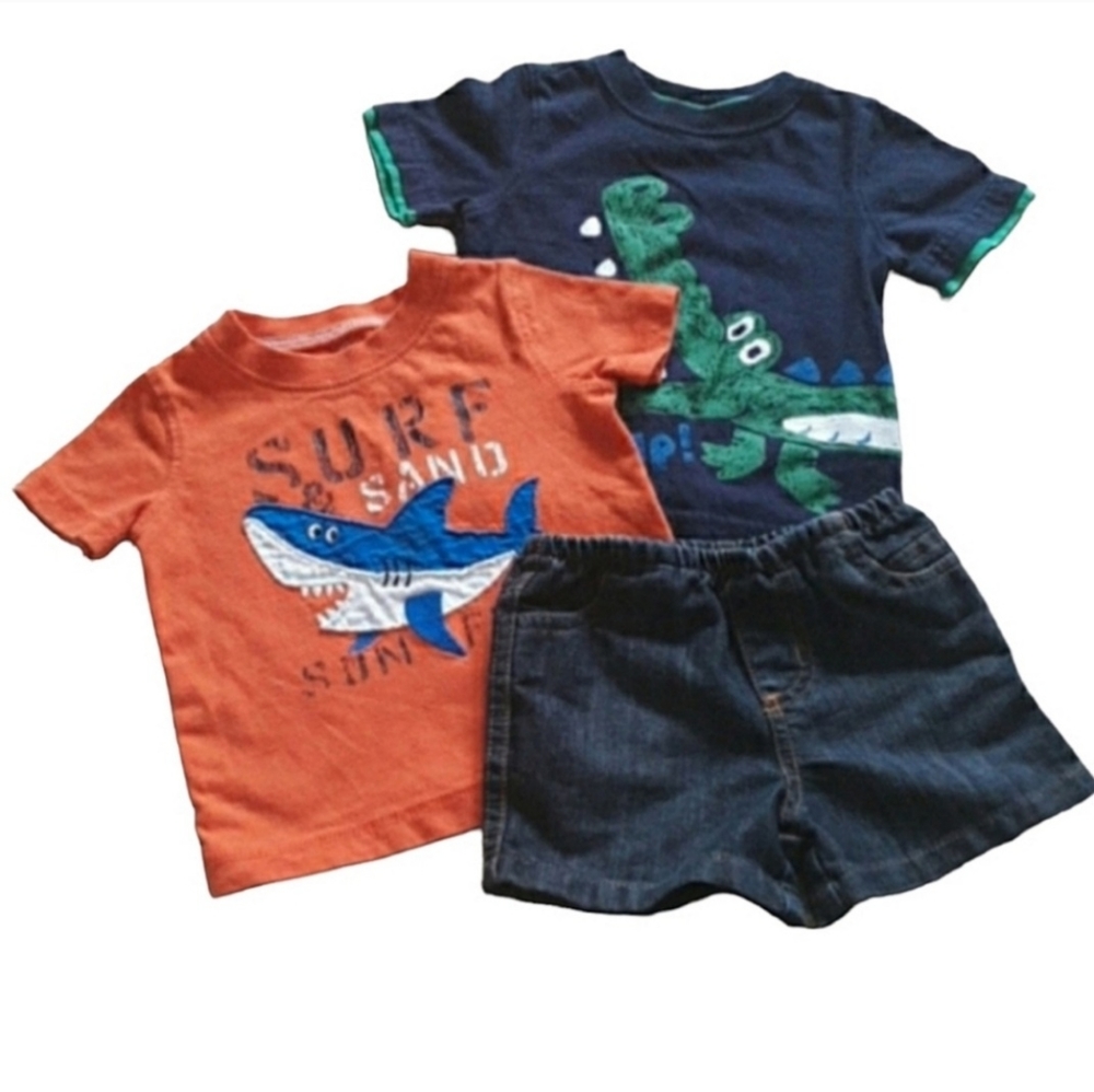 Baby Boys' 3M Orange & Blue Shark & Crocodile Short-Sleeve Tee & Jean Shorts Set